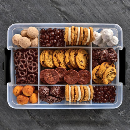 Farberware Small Build-a-Board Snacklebox with Locking Plastic Cutting Board Lid, Portable Charcuterie Storage with 7 Compartments