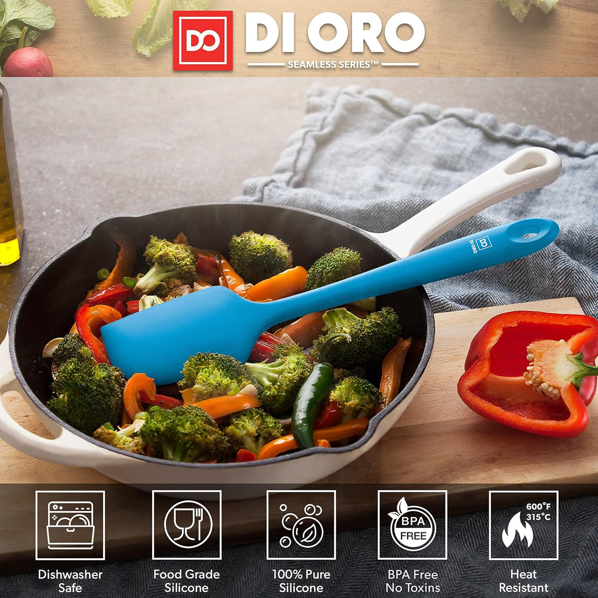 DI ORO Large Silicone Spatula - 600F Heat Resistant, Black
