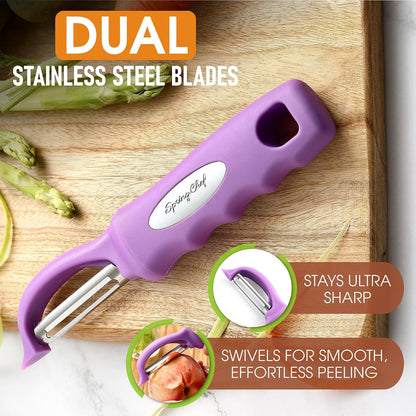 Spring Chef Premium Swivel Vegetable Peeler, Soft Grip Handle and Ultra Sharp Stainless Steel Blades - Perfect Kitchen Peeler For Veggie, Fruit, Potato, Carrot, Apple - Mango