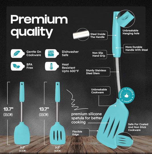 BakeRoyal Silicone Spatula Set - Turner Spatulas Silicone Heat Resistant 600°F - Slotted & Solid Spatula for Cooking Fish, Eggs, Pancakes Flipper – Spatulas for kitchen use – Black
