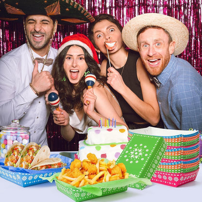 Mexican Taco Nights Food Trays - 120P Mexican Wax Paper Deli Trays Nacho Popcorn Grease Proof Container Unassembled Disposable Carnival Party Supplies Concession Stand Food Containers