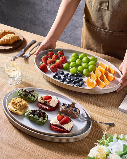 famiware Serving Platter, 16/14.6/12.9 Inch Serving Dishes for Entertaining, Party Serving Trays for Food, Buffet Oval Platters for Food, Large Plates for Bread Turkey Cheese Appetizer, Matte White