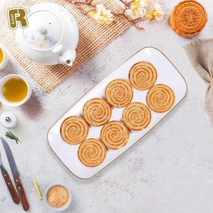 R-kay 4 Pack White Plastic Serving Trays for Party - White Serving Tray 17 by 6.5 in - Rectangular Heavy Duty Dessert Trays for Food
