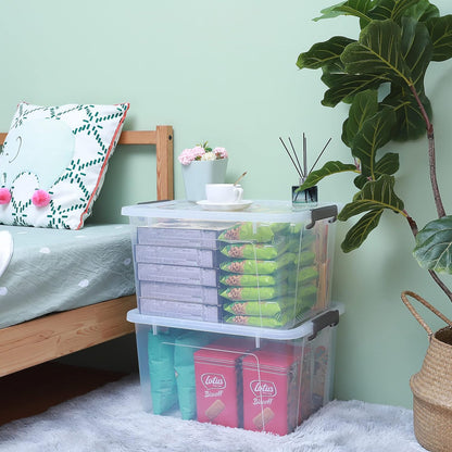 Citylife 32 QT Plastic Storage Bins with Latching Lids Stackable Storage Containers for Organizing Large Clear Storage Box for Garage, Closet, Kitchen, 4 Packs