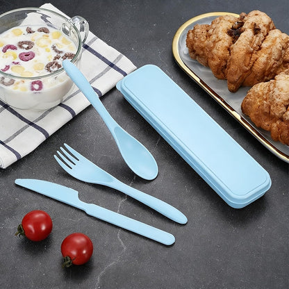 2Pack Reusable Travel Utensil Set, Plastic Fork Spoon Knife with Case, BPA-Free Portable Cutlery for Camping, Picnic & Office (Purple & Pink)