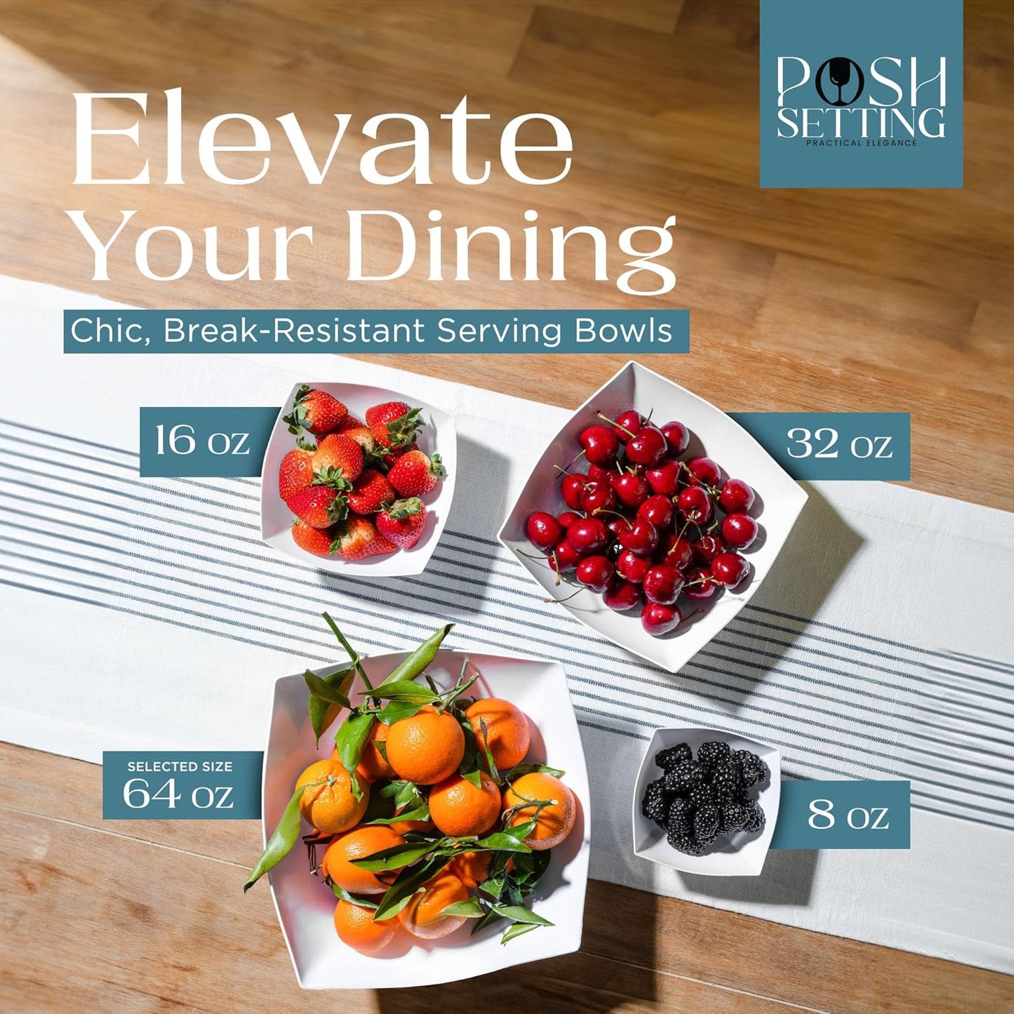 Posh Setting - White Plastic Square Serving Bowls for Party (16oz - 4 Pack), Disposable & Candy Containers for Party Table & Buffet