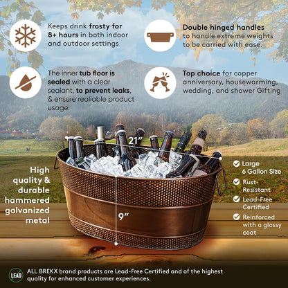 BREKX Aspen Heavy-Duty Oval Stainless Steel Drink Cooler for Parties - Metal Large Ice Bucket for Drinks, 25-Quart (30-Bottle) Large Cooler Ice Container for Parties