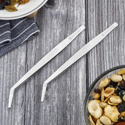 MSY BIGSUNNY Professional Chef Kitchen Cooking Precision Tweezers Culinary Curved Tip Tongs for Baking Decorating (1, 9.5")