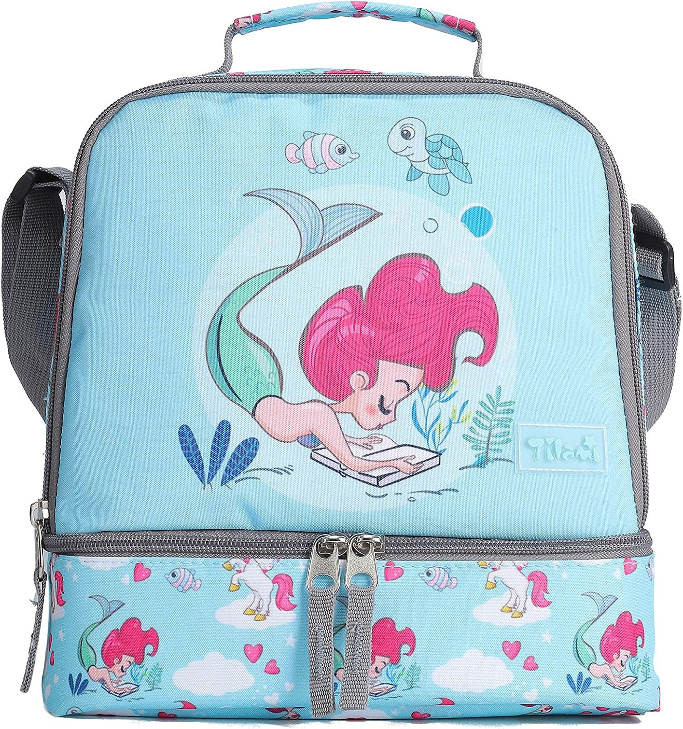 Tilami Lunch Bags Insulated Adjustable Strap Zipper, Two Compartments Cooler Bags, Bento Bags for Kids Toddlers (Blue)