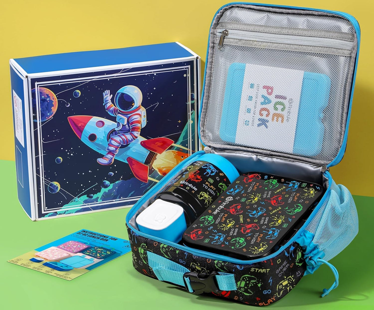 Fimibuke Bento Lunch Box for Kids with Food Jar, 3-Compartment 32OZ Snack Lunch Container, Lunch Bag, 12OZ Insulated Food Jar & Ice Pack Set for Age 3-12 School Daycare Toddler Teen Girls Boy, Fairies