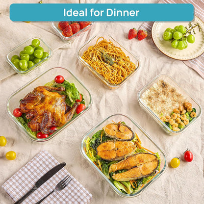 Vtopmart 10 Pack 35oz Glass Food Storage Containers with Lids, Meal Prep Containers, Airtight Reusable Lunch Container Set, Safe for Oven, Microwave, Freezer, and Dishwasher, Grey