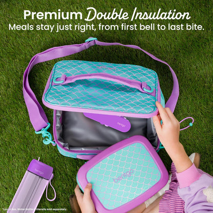 Bentgo Kids Lunch Bag - Durable, Double-Insulated Lunch Bag for Kids 3+; Holds Lunch Box, Water Bottle, & Snacks; Easy-Clean Water-Resistant Fabric & Multiple Zippered Pockets (Mermaid)