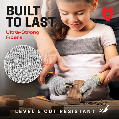 NoCry Kids Cutting Gloves, XS (8-12 Years) — 100% Food Grade and Level 5 Protection — Comfortable and Lightweight, Yet Tough — Ambidextrous — Ideal for Fishing, Wood Carving and Whittling