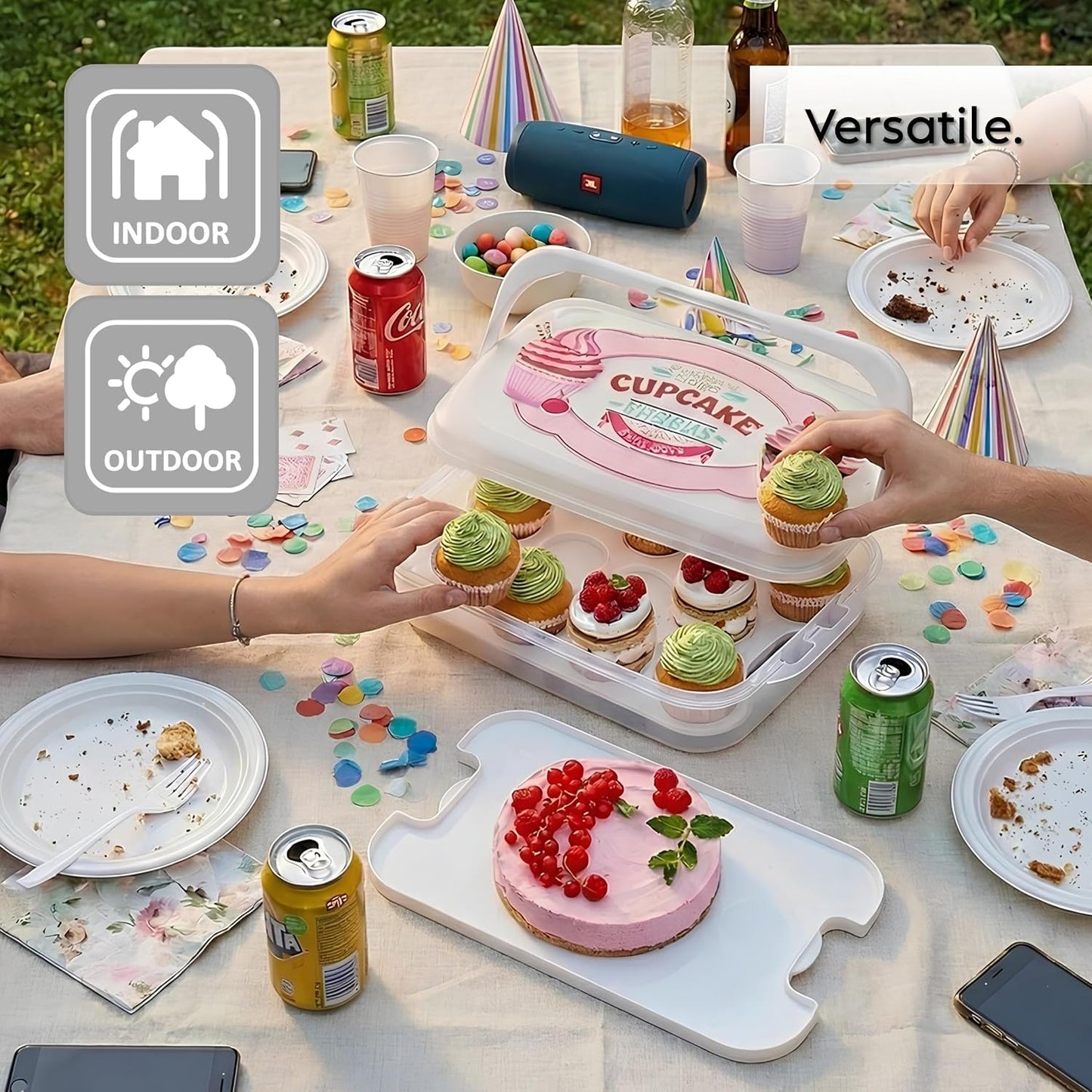 Snips Cupcake Holder 14 Litres White | Double Decorated Container with Double Tray | Made in Italy | BPA-Free