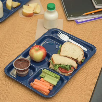 Carlisle FoodService Products Melamine Lunch Tray with 4 Compartments, Right Handed Cafeteria Tray with Divided Compartments for Food, 10" x 9.75", Dark Blue