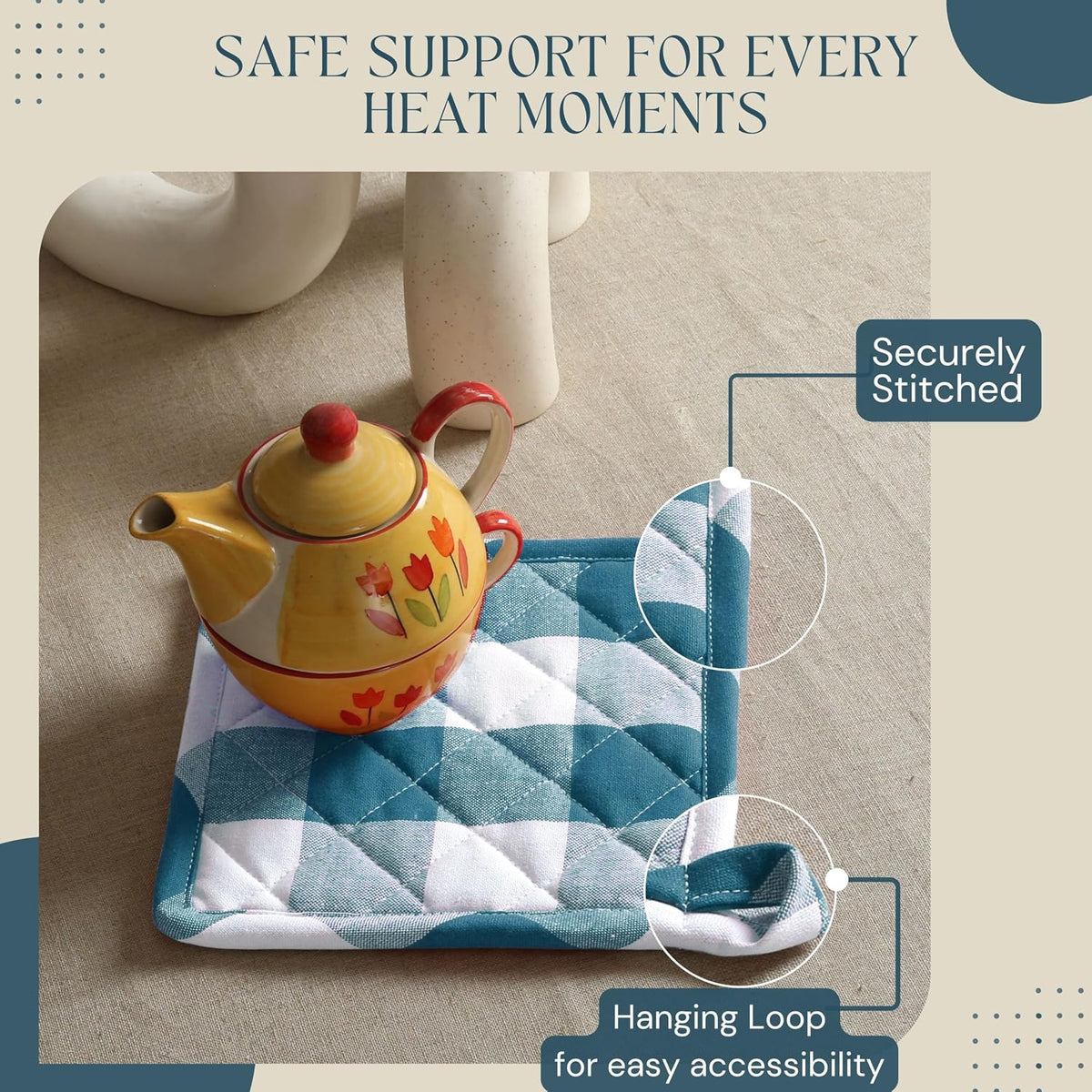 Oven Mitt (7"x13") & Pot Holder (8"x8") 100% Cotton Set of Heat Resistant Oven Gloves & Hot Pads for Gifts, BBQ, Cooking, Baking, Thanksgiving - Mustard Yellow