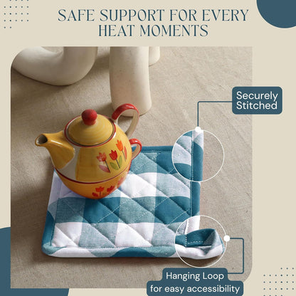 Oven Mitt (7"x13") & Pot Holder (8"x8") 100% Cotton Set of Heat Resistant Oven Gloves & Hot Pads for Gifts, BBQ, Cooking, Baking, Thanksgiving - Mustard Yellow