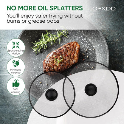Stainless Steel Lid Splatter Screen - Set of 2: 8,2" & 10" - Frying Pan Oil Splash Guard