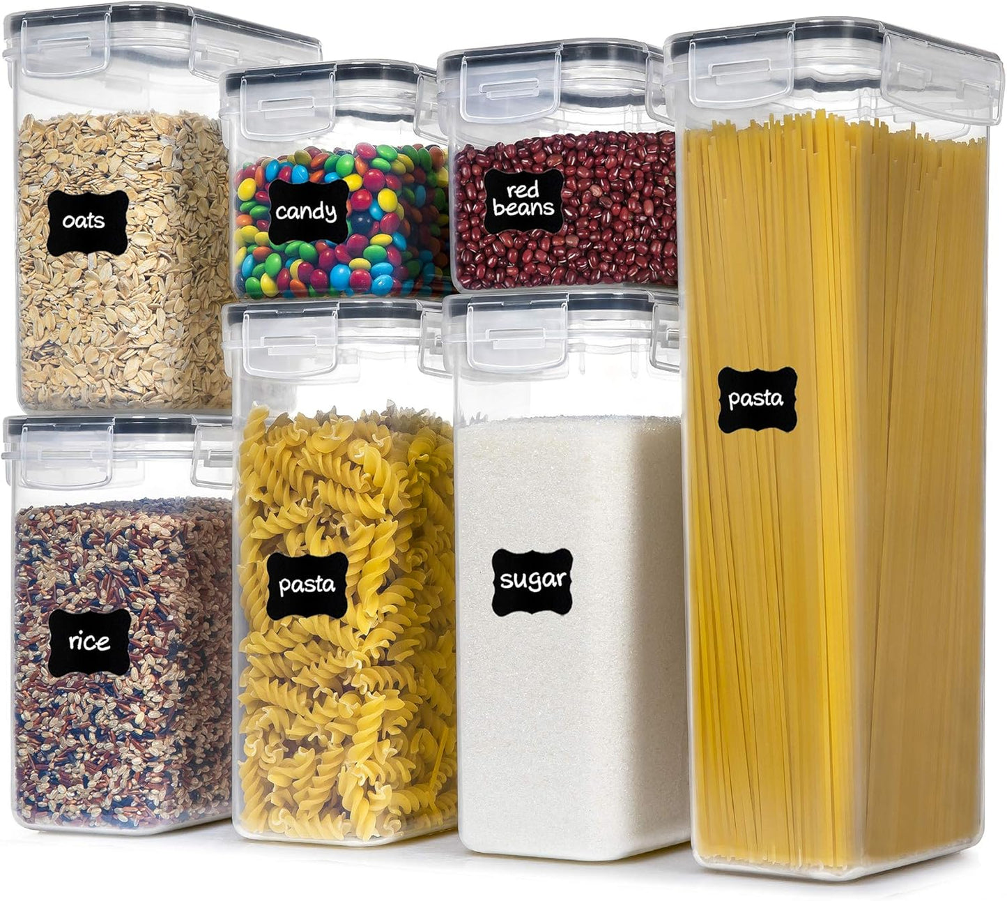 PANTRYSTAR Airtight Food Storage Containers with Lids, 7 PCS BPA Free Kitchen Canisters for Spaghetti, Pasta, Dry Food, Flour and Sugar, Plastic Canisters for Pantry Organization and Storage