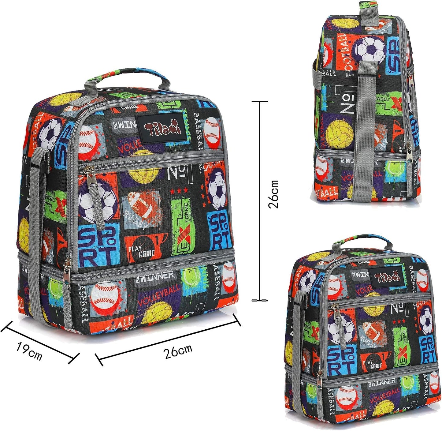 Tilami Lunch Bags Insulated Adjustable Strap Zipper, Two Compartments Cooler Bags, Bento Bags for Kids Toddlers (Blue)