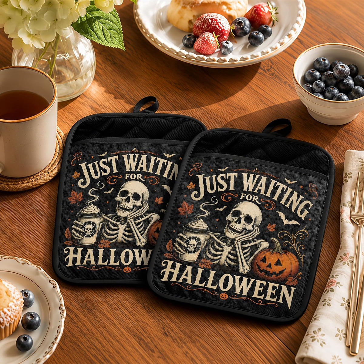 Gothic Cooking Skeleton Chef Pot Holders Heat Resistant