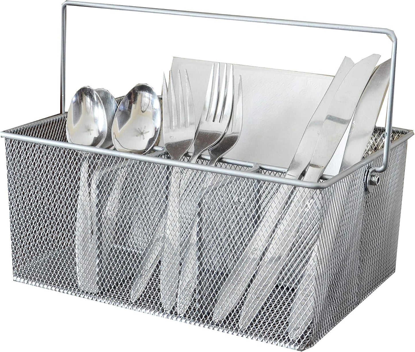 Utensil Caddy - Silverware Caddy for Parties, Spoon Holder, Buffet Organizer for Condiments, Napkin, Forks, Knives - Stainless Steel Flatware Caddy for Home, (Silver)