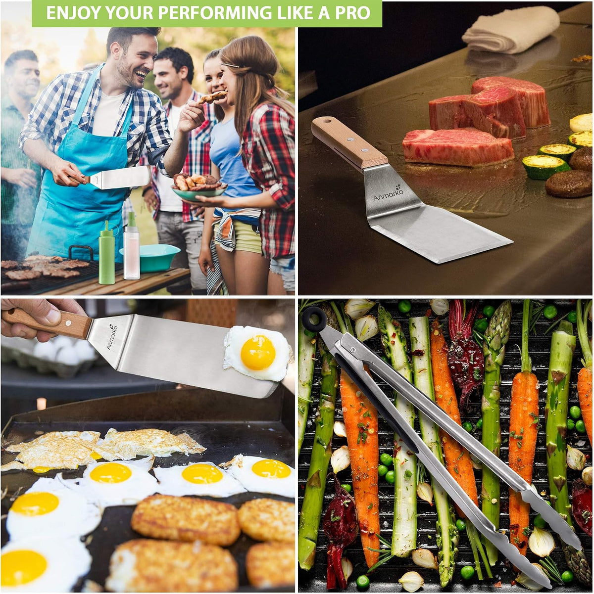 Metal Spatula Set Stainless Steel Hamburger Turner Griddle Flipper Scraper for BBQ Grill Flat Top