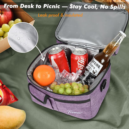 Tirrinia Reusable Lunch Box for Men Women, Insulated Lunch Bag Adult Work, Double Decker Leakproof Lunchbox for Office Picnic Beach—Dual Compartment Lunch Cooler Bag