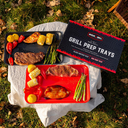 AVIEUS Grill Prep and Serve Trays | Set of 2 Stackable, Melamine Trays | Serving Tray & Marinating Tray | Serving Platter for Plating Food & BBQ Prep Tub for Marinating Meats | Grill Accessories |