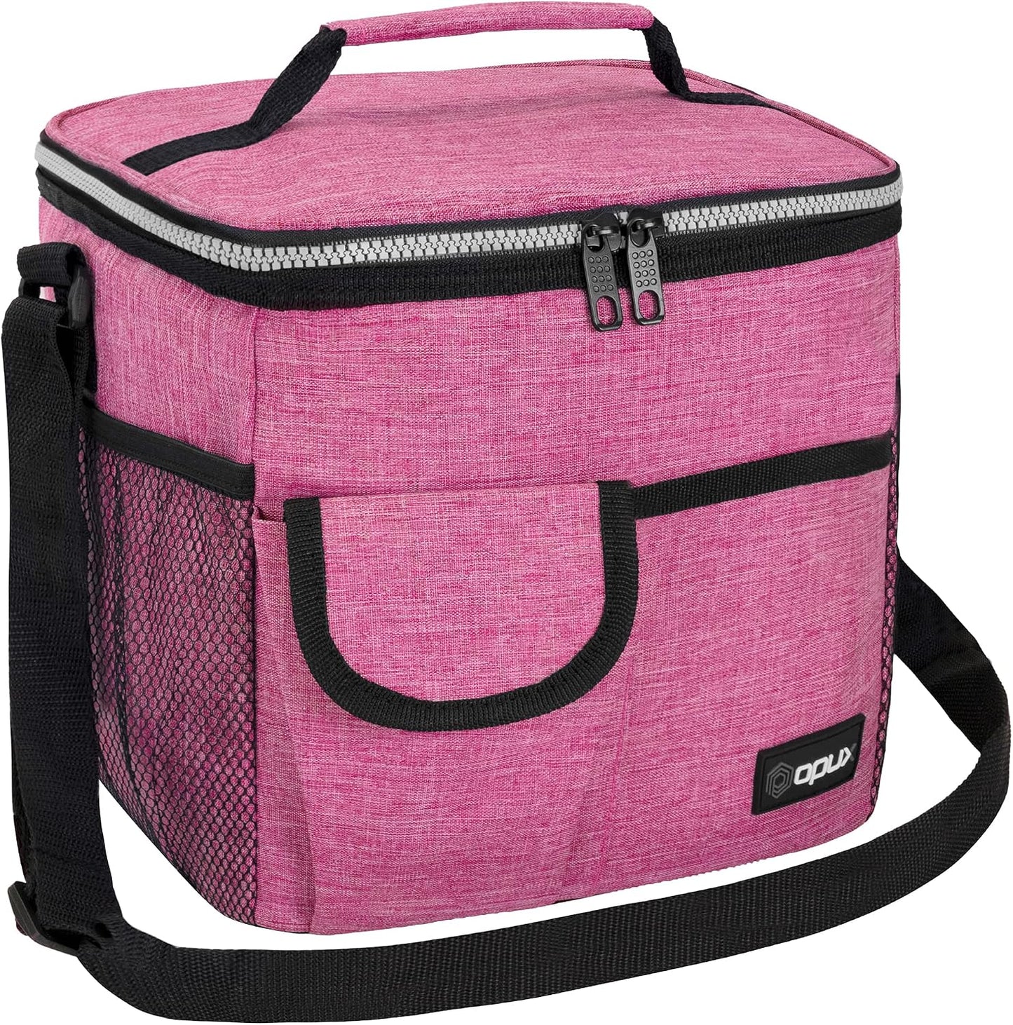 opux Insulated Lunch Bag for Men Women, Leakproof Black Lunch Box for Work, Portable Soft Lunch Cooler Bag with Shoulder Strap, Adult Lunchbox Lunch Pail for Kid Boy Girl School, 14 Can/8L