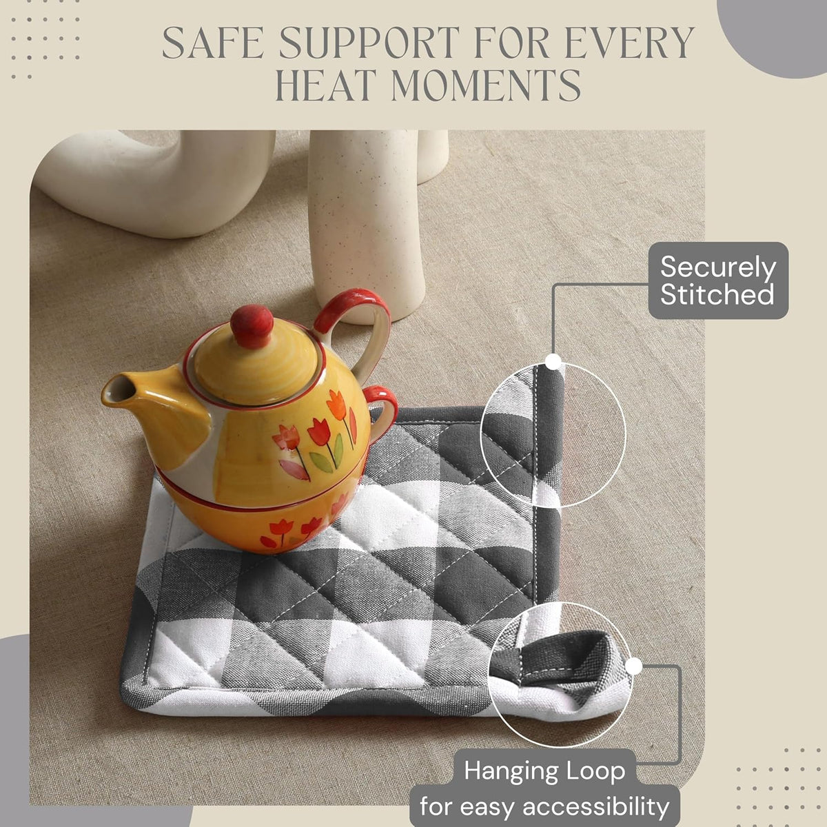 Oven Mitt (7"x13") & Pot Holder (8"x8") 100% Cotton Set of Heat Resistant Oven Gloves & Hot Pads for Gifts, BBQ, Cooking, Baking, Thanksgiving - Mustard Yellow