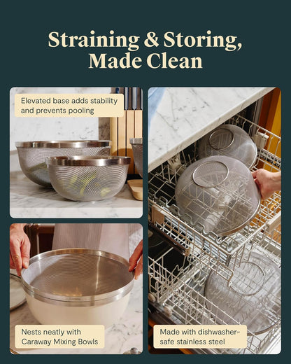 Caraway Stainless Steel Strainer - 2 qt Kitchen Strainer - Mesh Colander with Raised Base for Efficient Drainage - Non-Toxic, PFAS-Free