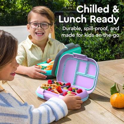 Bentgo Chill Kids Leak-Proof Lunch Box - 4-Compartment Bento Box with Built-In Ice Pack, 3.3 Cup Capacity, PFAS & BPA-Free, Microwave & Dishwasher Safe, Ideal Size for Ages 3 to 7 (Truly Teal)