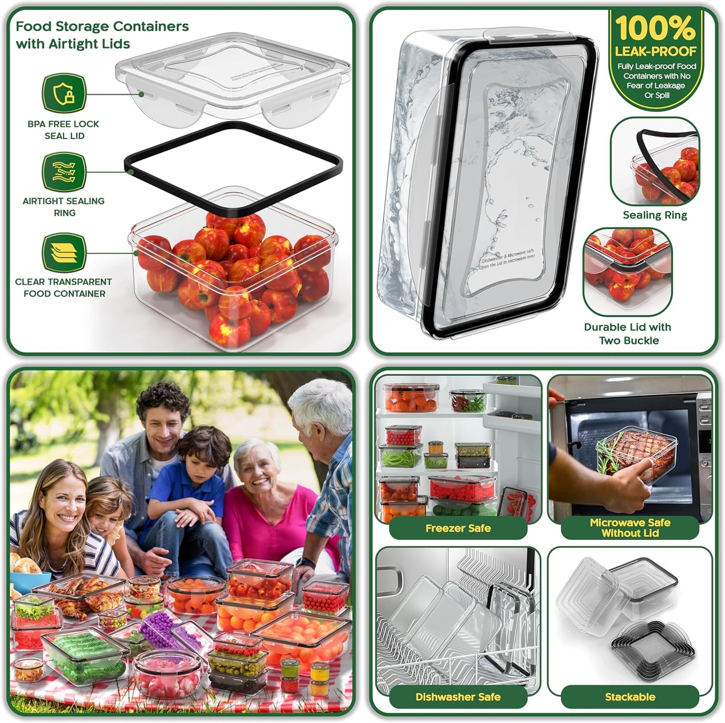 70 Pcs Large Food Storage Containers with Lids Airtight-2500ML to Small Box,Total 22812 ML Stackable Kitchen Bowls Set(35 Containers,35 Lids)-BPA Free Leak proof Plastic Boxes-Microwave safe
