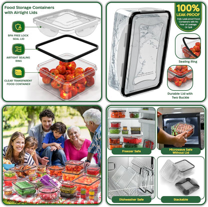 70 Pcs Large Food Storage Containers with Lids Airtight-2500ML to Small Box,Total 22812 ML Stackable Kitchen Bowls Set(35 Containers,35 Lids)-BPA Free Leak proof Plastic Boxes-Microwave safe