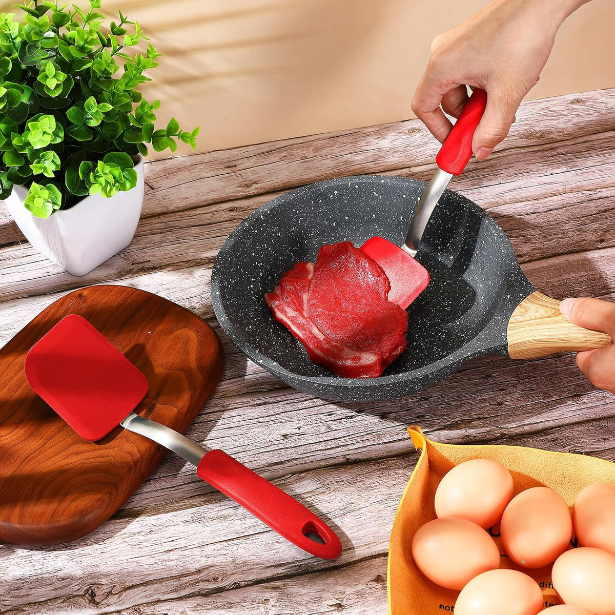 2Pcs Mini Silicone Cookie Brownie Spatula, Solid Flat, Khaki
