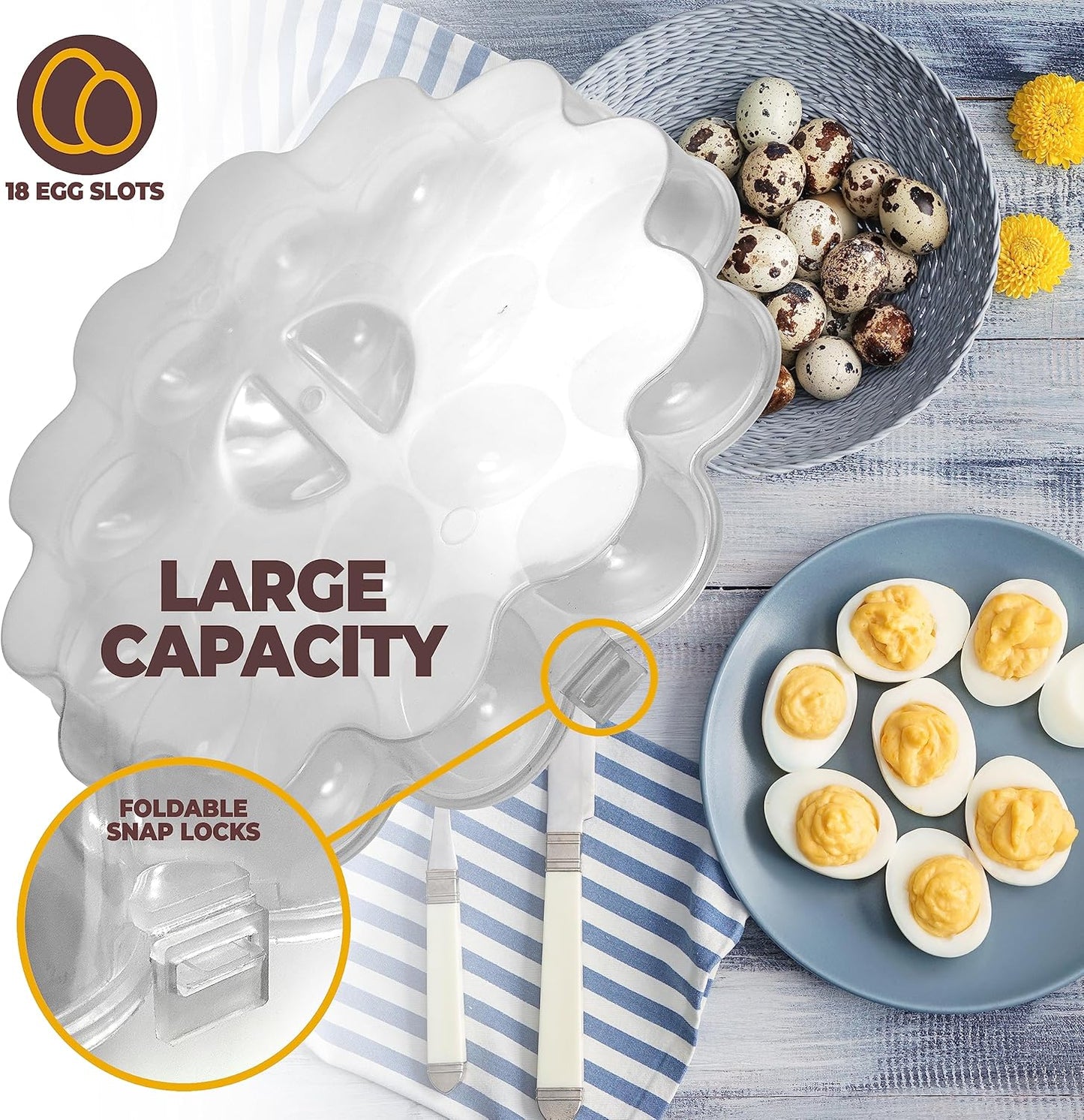 Shop Square Egg Carrier with Lid - 18 Slot Tray for Party, Easter, Thanksgiving - Reusable Egg Platter with Secure Lid (3 Pack)