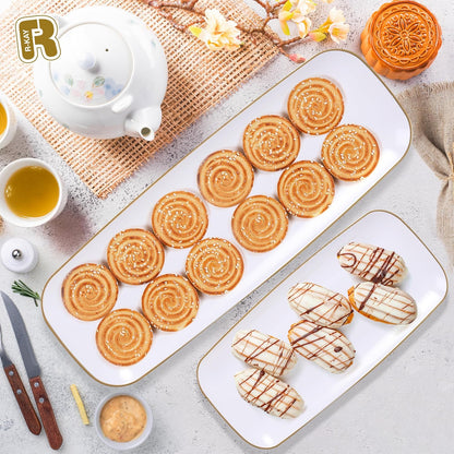 R-kay 4 Pack White Plastic Serving Trays for Party - White Serving Tray 17 by 6.5 in - Rectangular Heavy Duty Dessert Trays for Food