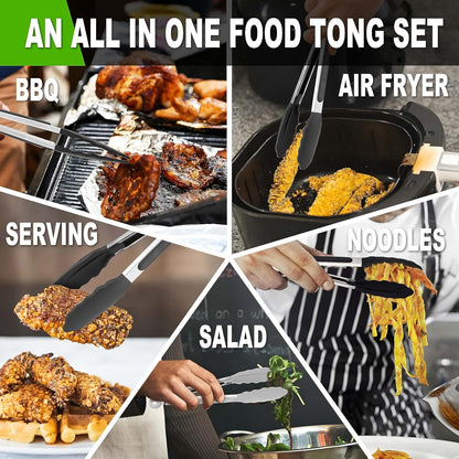 Anaeat Premium Kitchen Locking Tong Set of 3 - Heavy Duty Stainless Steel Food Tongs with Long Handle & Non-Slip Silicone Grip for Cooking, Baking, Grilling - Heat Resistant up to 480°F