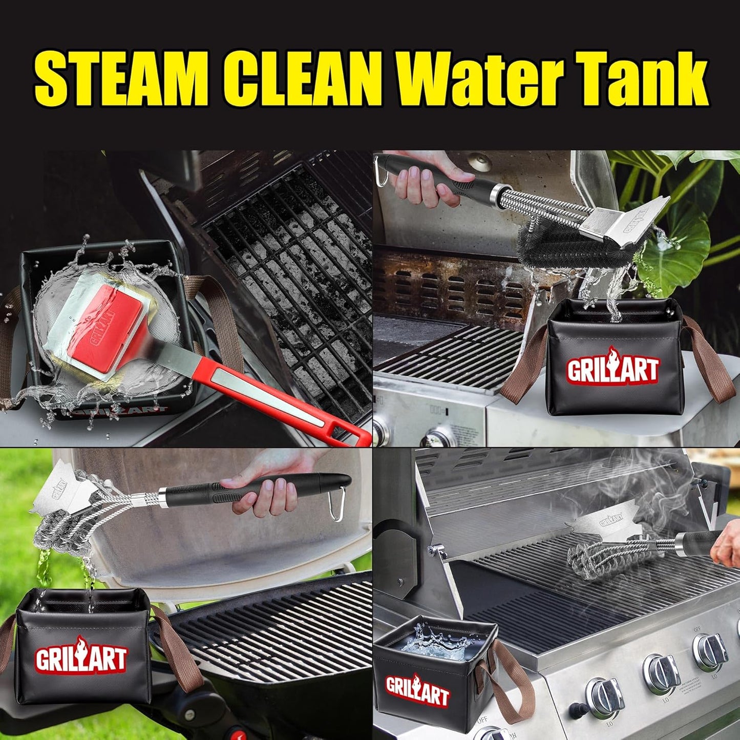 GRILLART Grill Brush Bristle Free, SteamWizards [Safe & Efficient] Grill Cleaner Brush for All Grill Grates, Replaceable Pad BBQ Grill Brush for Outdoor Grill, Grill Accessories, Gifts for Men/Dad