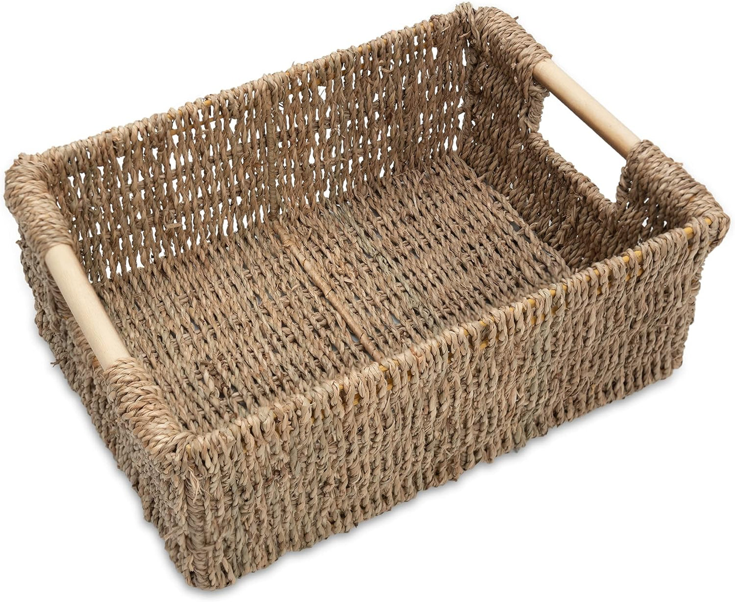 VATIMA Water Hyacinth Storage Baskets with Large Open-Front for Kitchen, Decorative for Living Room, 13.4” x 9.5” x 5.5”, 2 Pack