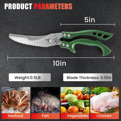 ANDONG Upgrade Heavy Duty Stainless Steel Kitchen Scissors - Professional Poultry Shears for Bone, Meat, Chicken, Fish, Turkey, Vegetables,Spring Loaded Multipurpose Ultra Sharp Utility Scissors