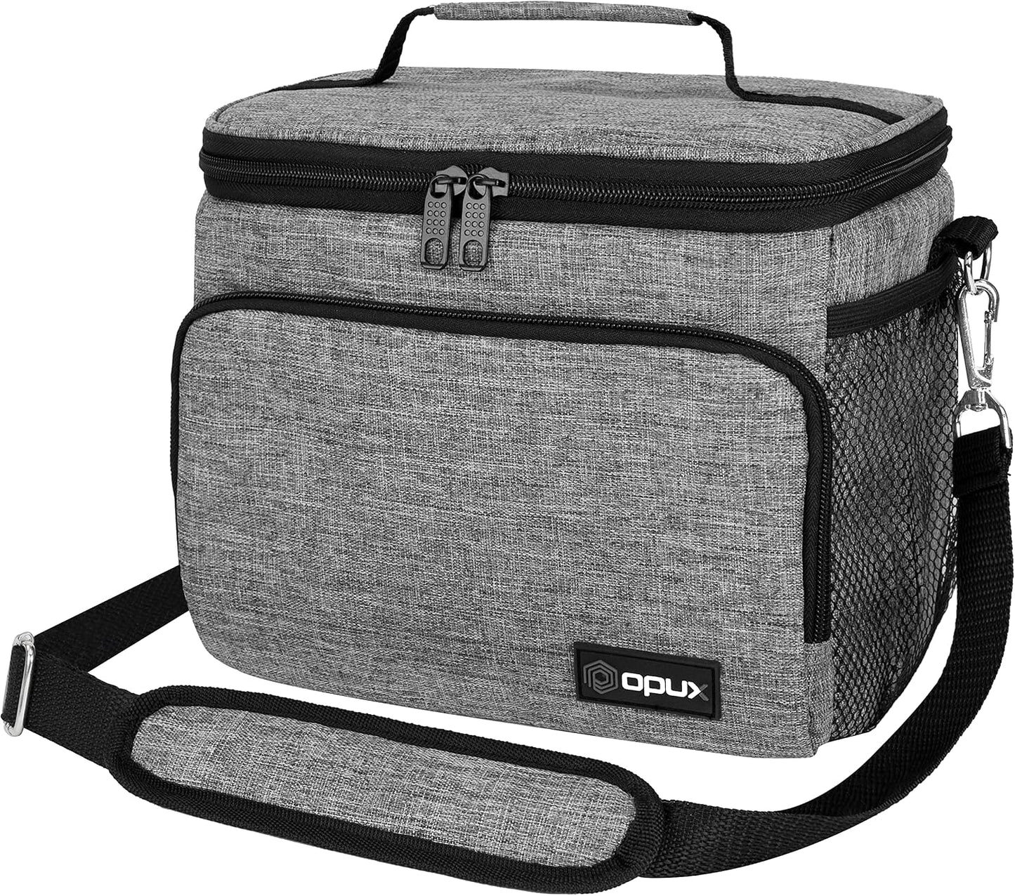 opux Insulated Lunch Bag for Men Women, Large Dual Compartment Cooler Bag, Soft Two Deck Lunch Box for Work School Picnic, Leakproof Lunch Tote with Shoulder Strap for Kid Adult (Purple, Double Deck)