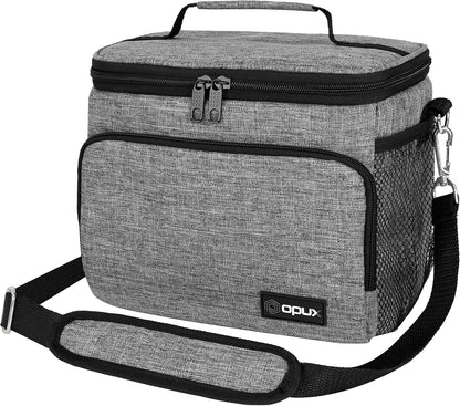 opux Insulated Lunch Bag for Men Women, Large Dual Compartment Cooler Bag, Soft Two Deck Lunch Box for Work School Picnic, Leakproof Lunch Tote with Shoulder Strap for Kid Adult (Purple, Double Deck)