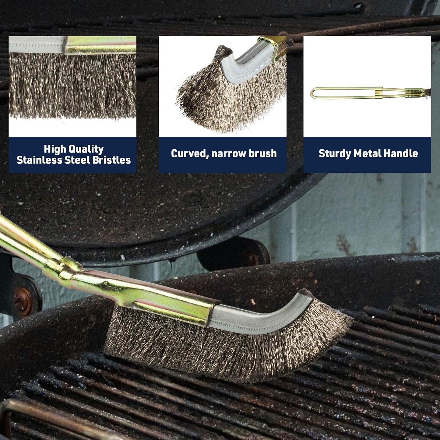BBQ Grill Brush Set - Large and Small Detailing Grill Cleaner with Stainless Steel Wire Brush BBQ Scrubber Bristles and Ergonomic Handles - Grilling Accessories for Dad by Kings County Tools