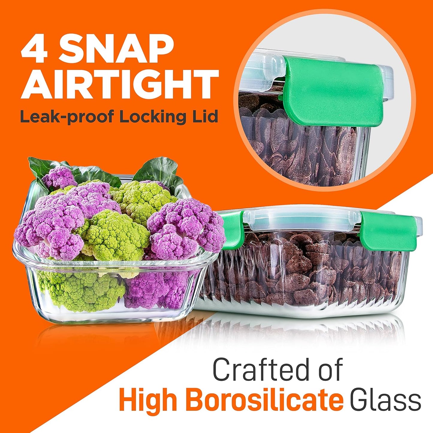 NutriChef 10 Piece Glass Food Storage Containers with Lids – 30 oz Meal Prep Containers Reusable – Airtight Glass Lunch Containers for Food Storage – Freezer to Oven Safe - Gray