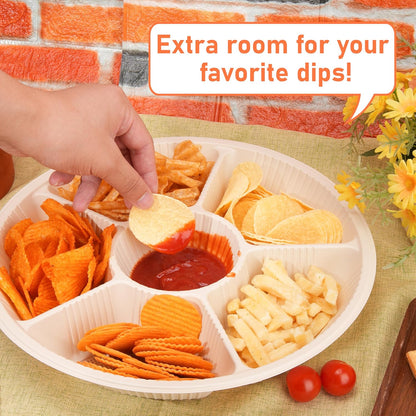 40 Pcs Disposable Divided Plates with 6 Deep Compartments, 12 Inch Large Disposable Sectional Plates, Biodegradable Cornstarch Divided Serving Tray for Party - Microwave Safe