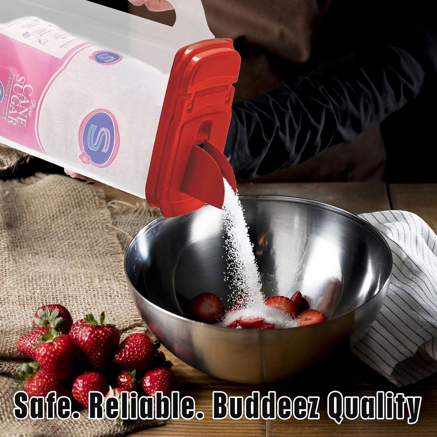 Buddeez Kitchen Pantry Container - Easy Grip Handle for Mess Free Use - Flour and Sugar Storage Made Simple - 4 Quart White Lid