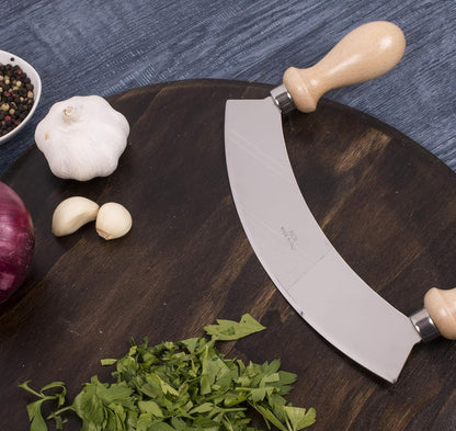 Fantes Mezzaluna Rocking Chopper, Stainless Steel Blade with Beechwood Handles, 9.5-Inch Blade, The Italian Market Original since 1906