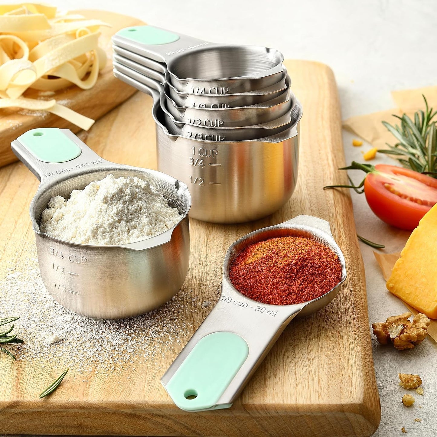 Spring Chef Magnetic Measuring Cups & Spoons Set, Patented, Strong N45 Magnets, Heavy Duty Stainless Steel Fits in Spice Jars for Baking & Cooking, BPA Free, Round Set of 15 with Leveler, Black